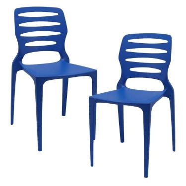 Imagem de Kit 02 Cadeiras Para Cozinha Área Gourmet Jardim Empilhável Larsen P03 Azul - Lyam Decor