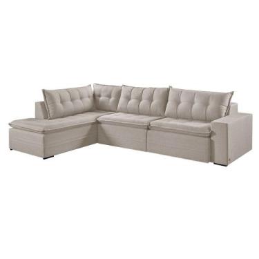 Imagem de Sofá Retratil Com Chaise Esquerda Titan 7 Lugares 3,56M Tecido Linho -