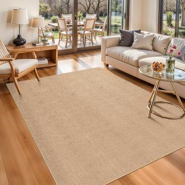 Imagem de BYYVOO Tapete de área de juta 10 x 15 lavável: tapete antiderrapante para interior - tapete para sala de estar, entrada, cozinha, sala de jantar - Tapetes finos de pelo baixo trançado trançado durável