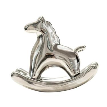 Imagem de Ｂｅｓｇａ Estátua de Cavalo de Balanço para Mesa, Artesanal, Moderna e Elegante, com Acabamento em Galvanoplastia, Peça Colecionável para Sala de Estar ou, Prata