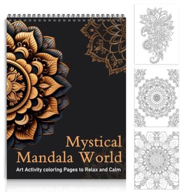 Imagem de Livro de colorir para mulheres encadernado em espiral, livro de colorir mandala para adultos presente plano para adultos para relaxar e aliviar a ansiedade - 24 páginas mundo mandala místico