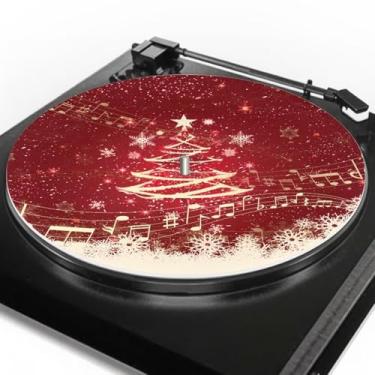 Imagem de GLENLCWE Tapete para toca-discos de árvore de Natal, 30,5 cm, vermelho antiestático, disco de vinil, prato de borracha, capa protetora para discos de vinil, decorações de Natal