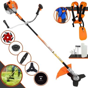 Imagem de Roçadeira Profissional Lateral Vulcan Vr520h À Gasolina 2t 52cc 2,5hp + Faca 2 Pontas 330mm + Faca 80 Dentes 255mm + F