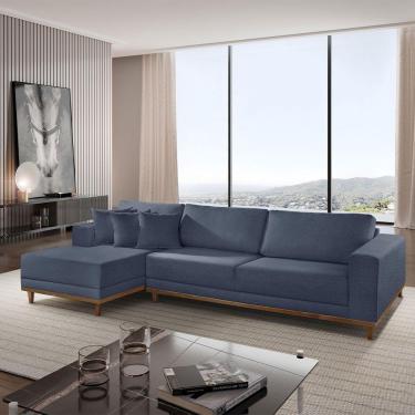 Imagem de Sofá Cronos Linho 4 Lugares Chaise Lado Esquerdo Meu Sofá On A259 Linho Azul