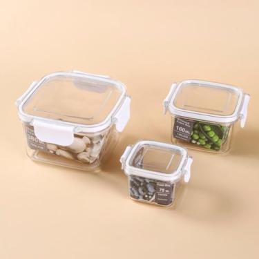 Imagem de Conjunto 3 Potes Herméticos Quadrados 60ml 160ml 380ml Transparente Vedação Tampa Trava Cozinha Organização