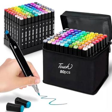 Imagem de Estojo de Canetinhas Ponta Dupla Pintura Bolsa Escolar TikTok 80 Cores