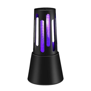 Imagem de Abajur Armadilha Mata Mosquito LED, Design Moderno em Plástico e Metal, Preto e Roxo, 19x9.5cm, Alimentação USB, Silencioso para Uso Doméstico