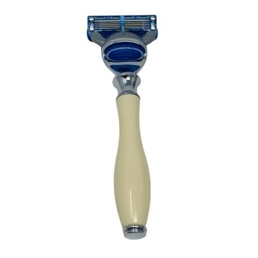 Imagem de GBS 5 lâmina de precisão Navalha 5.5" comprimento do punho Elegante e Chrome acentos confortável Wet Shave- 1 Cabeça de lâmina incluído (marfim)