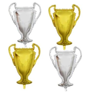 Imagem de 4 peças de balões de alumínio campeão dourado e prata troféu Mylar balões para esportes basquete futebol futebol aniversário tema decoração de festa