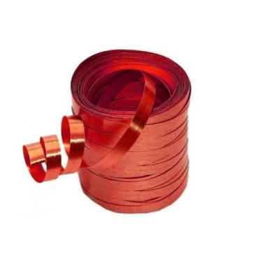 Imagem de Rolo Fitilho 5mm 50 Metros | Para Arranjos e Amarração de Balões | Cores Vibrantes | Presente e Decoração de Festas(Vermelho)