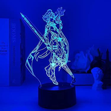 Imagem de Lâmpada de anime Xiao Genshin Impact Figura Luz noturna 3D Ilusão Jogo Luz para decoração de quarto Luz LED Atmosfera Mesa de cabeceira Controle remoto XTBB