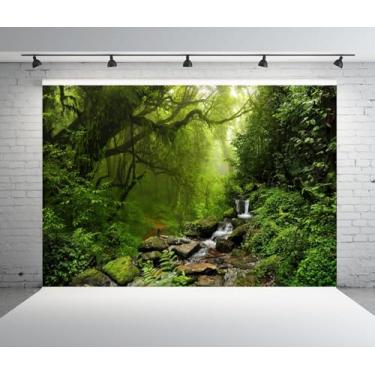Imagem de Enchanted Jungle Forest Pano de fundo 2,1 x 1,5 m, floresta tropical, riacho, natureza, cenário cênico, conto de fadas, floresta virgem para safári, aniversário, chá de bebê, casamento, decoração de