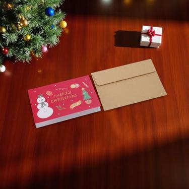 Imagem de 1 conjunto de cartão de felicitações de Natal desenho animado boneco de neve de Natal com papel envelope vermelho branco 12,7 x 8,4 cm