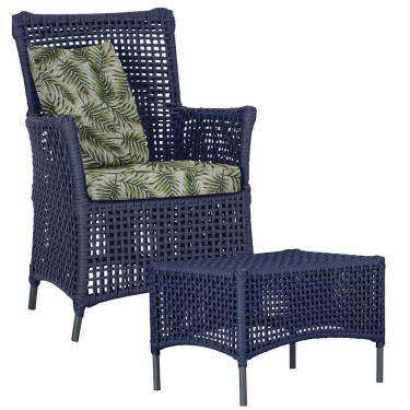 Imagem de Poltrona E Mesa Igapó Em Alumínio Preta Corda Náutica E5 Azul