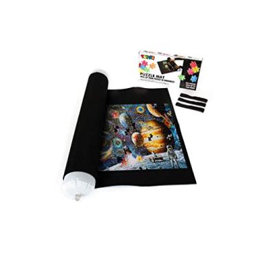 Imagem de Protetor de armazenamento de capacho dobrável quebra-cabeça - quebra-cabeças de classificação, loja e transporte até 1500 peças - grande organizador de viagem de feltro de 116 x 66 cm com tubo inflável e 3 prendedores elásticos ou acessórios de alças