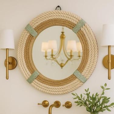 Imagem de HIGHBIX Espelho de parede de corda de juta espelho náutico rústico redondo para decoração de parede | Espelho suspenso feito à mão para banheiro, sala de estar, entrada e quarto