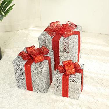 Imagem de Cocoarm Caixa de Ferro de Natal, Ornamento de Férias Conjunto de 3 Caixas de Presente de Metal Resistente a Arredores para Decorações de Natal Com Tamanhos de 15cm 20cm 25cm para Lojas (15 20 25)