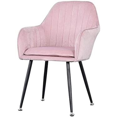 Imagem de Cadeira de jantar de veludo poltrona para sala de estar com pernas de metal, assento e encostos de veludo, cadeira de sofá de lazer (cor: rosa, tamanho: pernas pretas)