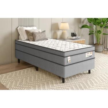 Imagem de Cama Box Conjugada Solteiro Plumatex | Molas Ensacadas (Pocket) + Espuma D26 | 88x188cm | Altura Total 59cm | Suporte 100kg, One Side e Antialérgico
