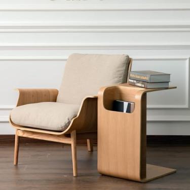 Imagem de Mesa lateral de sofá C, mesa lateral estreita de madeira, mesa de centro moderna, bandeja de TV, mesa de cabeceira para sala de estar e quarto (natural)