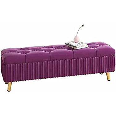 Imagem de Banqueta dobrável de armazenamento, banco de armazenamento de flanela, suporte para sapatos de quarto para quarto, roxo, 60 cm