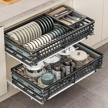 Imagem de Organizador de armário deslizante, organizador de gaveta deslizante para armários de cozinha, instalação > 47 cm P x 55 cm P x 55 cm C, trilhos ajustáveis, lata de água, preto - 465 x 590 x 135 mm