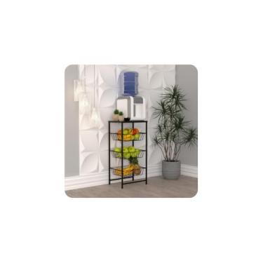 Imagem de Organizador de Cozinha com Rodízios, Aço Carbono, Preto Fosco, 4 Prateleiras e 4 Cestos, 80x32x125cm, Suporte para Micro-ondas e Fruteira