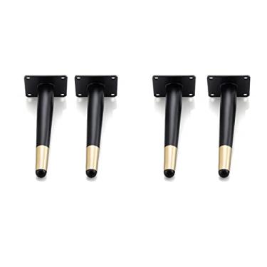 Imagem de Pacote com 4 pernas de móveis de metal, pernas de sofá de móveis modernos, pernas de mesa de centro de metal industrial, pernas de substituição redondas cônicas, preto/ouro/preto dourado, 7 tamanhos