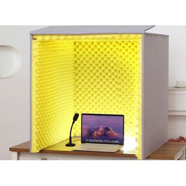 Imagem de JYXYXSCP Cabine portátil à prova de som, cabine vocal, capa à prova de som, escudo de absorção de som, para gravação de música de estúdio de mesa, 80 x 80 cm (amarelo)