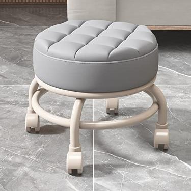 Imagem de BSNANCA Banqueta de rolamento baixo com rodas giratórias de 360°, cadeira móvel de couro PU, assento rolante, banco para escritório em casa, garagem, loja, fitness, esporte, C (A) (A)