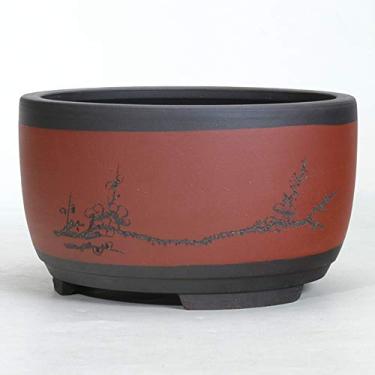 Imagem de EESCZVGBDX Vaso de cerâmica redondo, grande, médio e pequeno, bonsai, vasos de flores, bonsai de cerâmica para decoração de casa, chinês para artesanato, pia de ventilação em estilo chinês em forma de