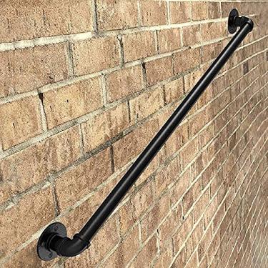 Imagem de SENNIAN Corrimão de escada (1 pés-6 m). Trilhos de escadas de tubo de ferro forjado industrial, corrimão de montagem na parede, trilho de mão para varanda de escadas internas e externas, kit completo
