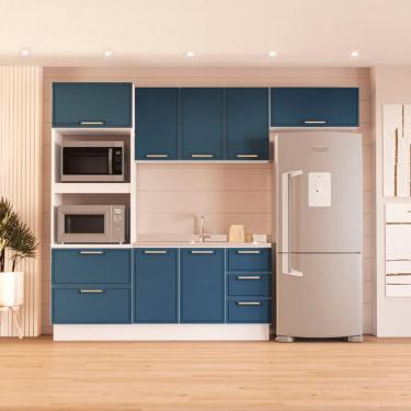Imagem de Cozinha Compacta sem Tampo com Rodapé Amara 8 portas 4 Gavetas Azul e Branca II