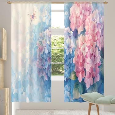 Imagem de 2 conjuntos de painéis de flores azuis e rosa libélula cortinas transparentes arejadas com filtro leve painéis de cortina leve cortina de porta para janela para sala de estar, quarto, jantar, 84