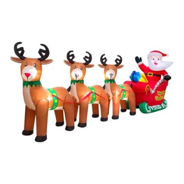 Imagem de Baoblaze Papai Noel inflável de Natal em trenó com luz e 3 renas - Enfeite para festas no quintal ou área externa.