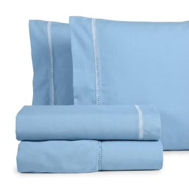 Imagem de Jogo de Lençol Queen Premium, 4 Peças, 100% Algodão, 400 Fios (azul)
