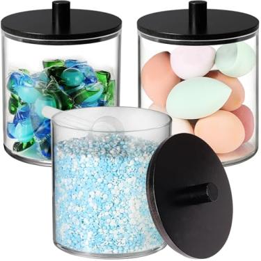 Imagem de SheeChung Pacote com 3 frascos grandes de boticário de 1,5 l com tampa de bambu, recipiente de cápsulas de lavanderia, frascos de armazenamento para organização de banheiro, recipientes de plástico