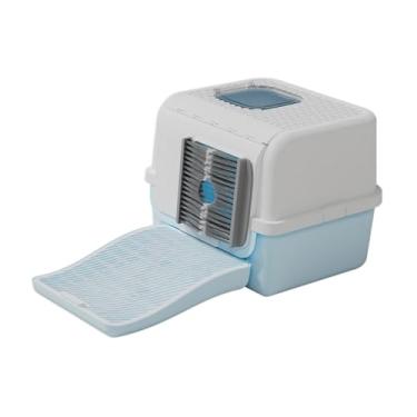 Imagem de Ｂｅｓｇａ Caixa de areia fechada para gatos, multifuncional, com porta basculante e ampla abertura, fácil de limpar e com tampa, Azul