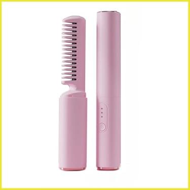 Imagem de Pente Alisador de Cabelo Portátil Sem Fio – Íons Negativos Cerâmico Recarregável com 3 Níveis de Temperatura (Rosa)