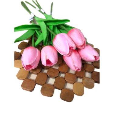 Imagem de kit 6 Flor Artificial de Eva 34cm Tulipas(rosa com vermelho)