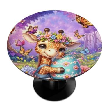 Imagem de hongjinglin Toalha de mesa redonda com borda elástica de Páscoa, toalha de mesa redonda limpável para ambientes internos e externos, pátio, jantar, cozinha, festival, decoração para mesas de 114 a 127