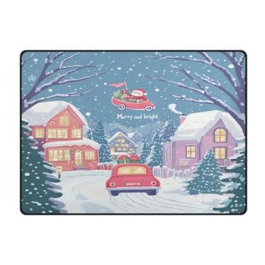 Imagem de Blueangle Tapetes de Natal laváveis de 10 x 13 cm para sala de estar - Tapete ultramacio antiderrapante resistente a manchas com estampa de cidade de Natal para quarto e escritório (821)