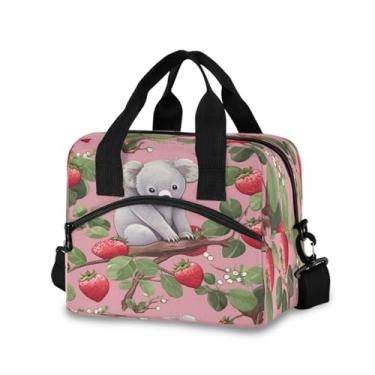 Imagem de Blueangle Lancheira isolada com estampa pequena de coala morangos, alça de ombro removível e alça - lancheira reutilizável para homens e mulheres (155)