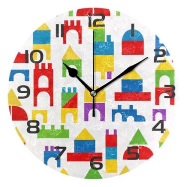 Imagem de GakkiGii Blocos de construção coloridos relógio de parede silencioso sem tique-taque, relógio moderno operado por bateria para escritório em casa, cozinha, quarto - fácil de ler