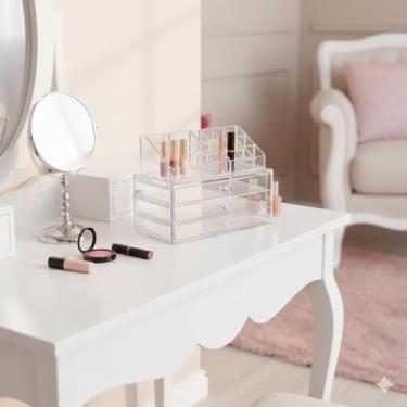 Imagem de Organizador Maquiagem Acrílico 3 Gavetas Porta Batom Pincel Duplo