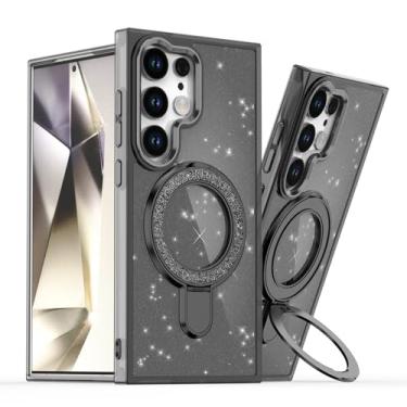 Imagem de Capa transparente de luxo com suporte magnético e glitter metálico para Samsung Galaxy S25 S24 S23 Ultra S24fe S23fe A56 A36 A26 A16 (Para Galaxy S23/Preto)