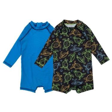 Imagem de Kit 2 Macaquinhos Menina Neon Print Proteção Solar Uv Bebê - Fofotinho