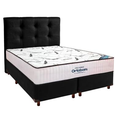 Imagem de Cama Box Preto Com Colchão Queen High Foam Ortobom Com Cabeceira