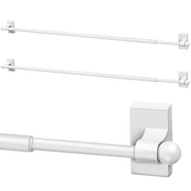 Imagem de Yaocom 2 varões magnéticos de cortina para porta de metal de 40,6 a 71 cm, haste magnética ajustável multiuso de 1,27 cm para molduras de janelas, armários, geladeiras, máquinas de lavar louça (branco
