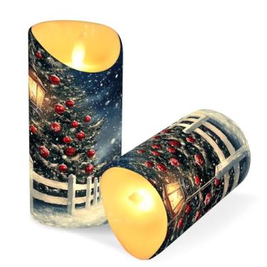 Imagem de Blueangle Pacote com 2 velas de árvore de Natal sem chama com controle remoto e temporizador, velas LED cintilantes (7,6 cm x 15 cm) para decoração de casa, casamento, acampamento (741)
